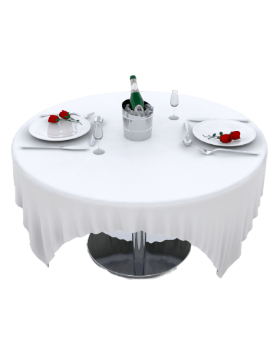 white covered round table with food