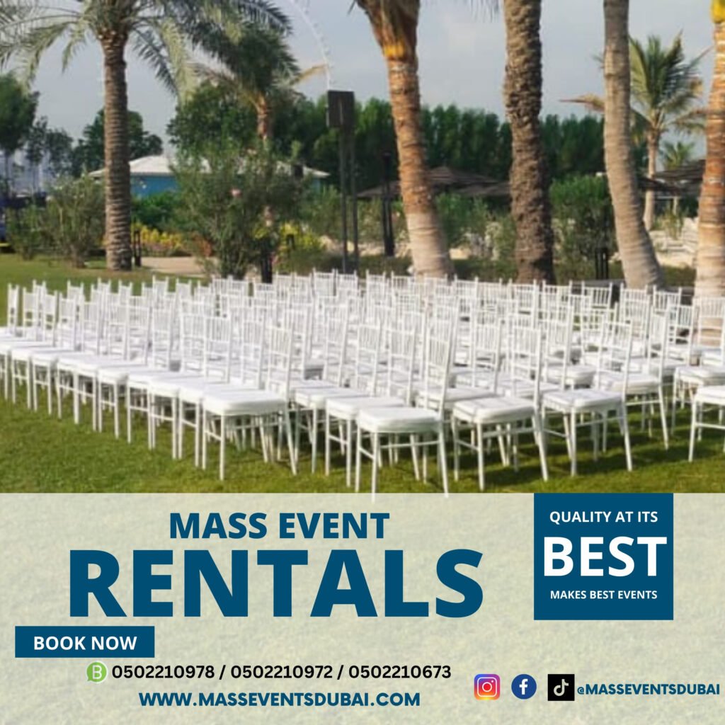 Awesome white chairs on an open field for an event