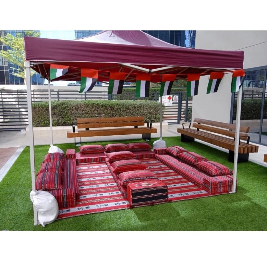 outdoor iftar party tent ,mat and cushions to sit in red color
