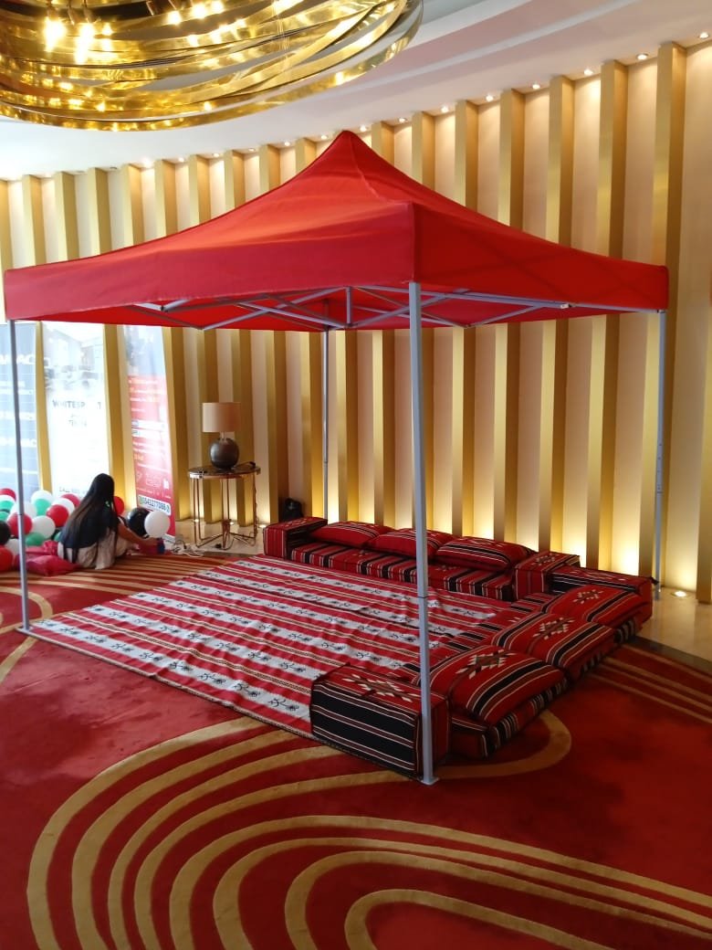 indoor iftar party tent ,mat and cushions to sit in red color