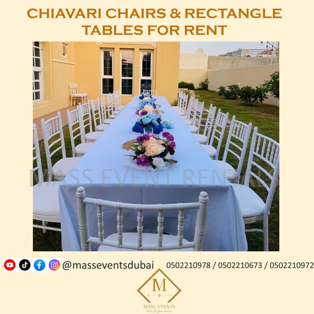 A villa birthday party with chairs and table with cloth