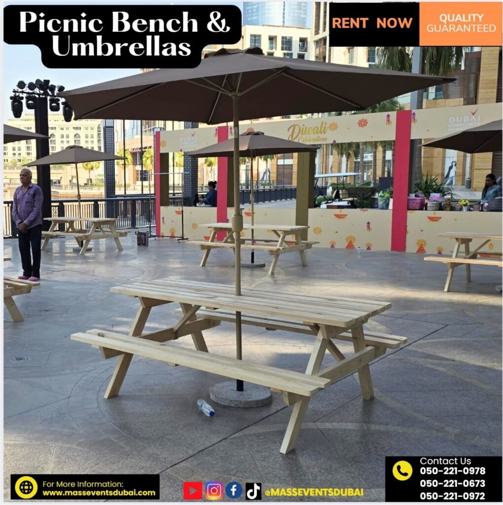 picnic bench with umbrella