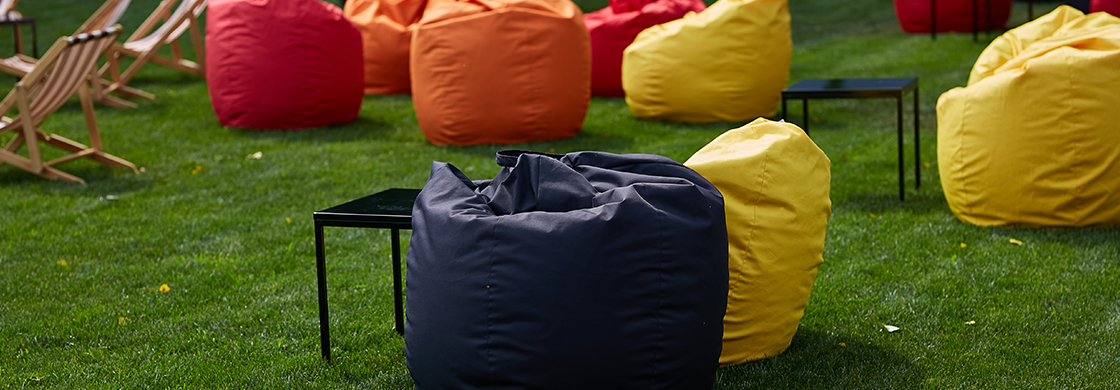 yellow,red,orange,navy blue colored bean bags