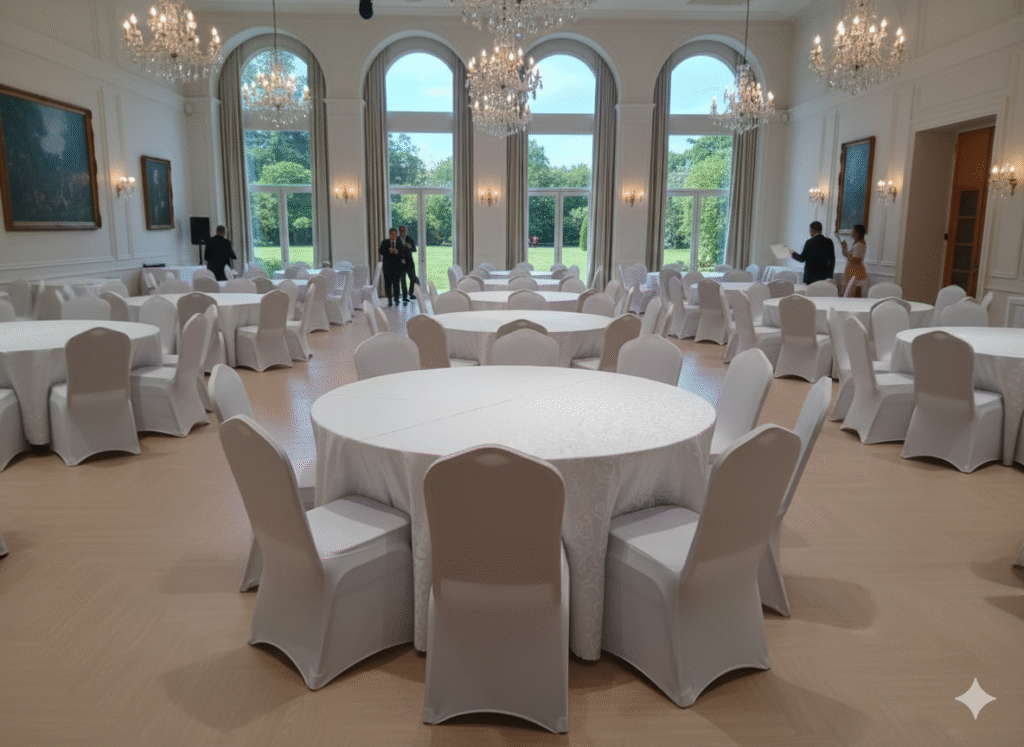 Best pop up tent rent in Dubai- Banquet Chairs with Round banquet table