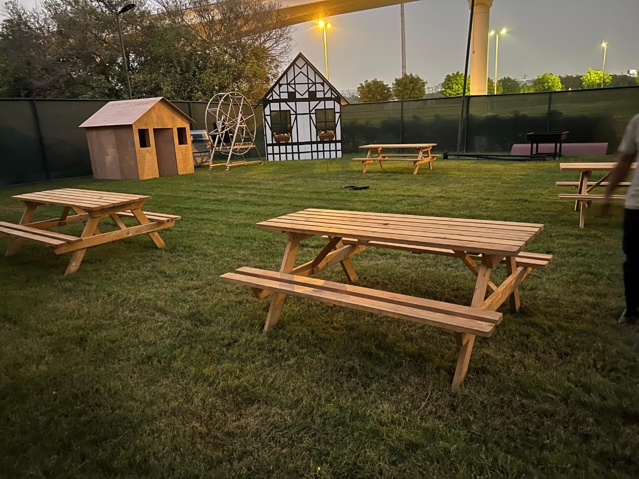 Picnic table for outdoor events Dubai setup with wooden seating for garden party